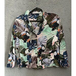Zara Trafaluc Collection Womans Tropical Button Long Sleeve Blouse Pockets Small